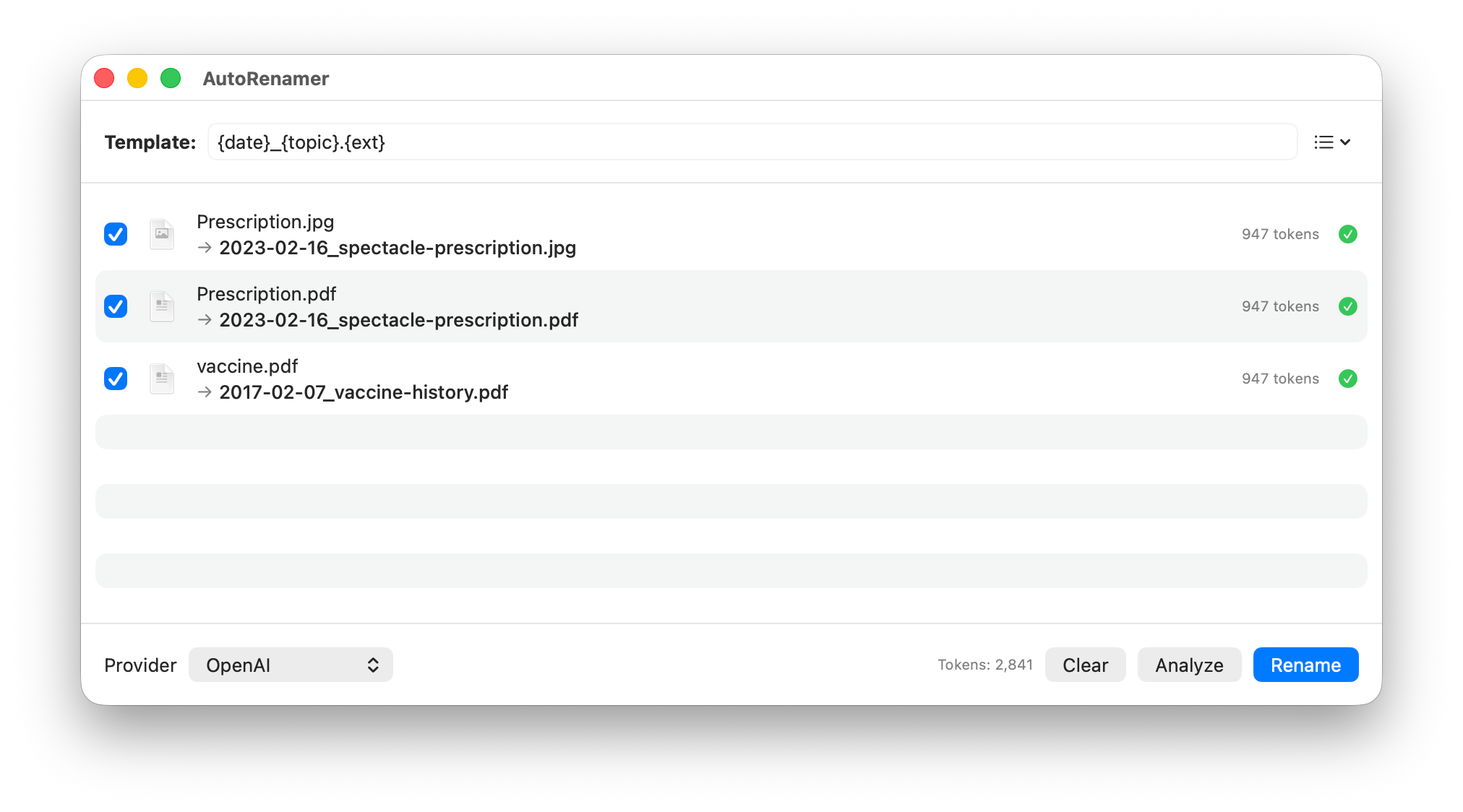 AutoRenamer — AI-powered file renaming interface
